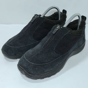 LL Bean Lined Black Suede Zipper Slip Ons